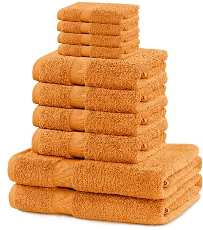 DecoKing 10er Set Baumwolle Qualität 525g/m² 4 Gästehandtücher 30x50 cm 4 Handtücher 50x100 cm und 2 Badetücher 70x140 cm orange saugfähig Marina