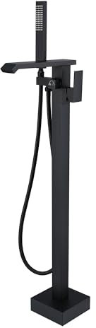 SJQKA Grifo De Baño Independiente Negro,Pie De Piso Mezclador Grifo Para Bañera Latón,cascada Grifo De Bañera,Grifo De Ducha De Relleno De Baño De Pie De Doble Manija Negra (negro-A)