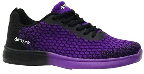 Pyramid Path Lite Bowlingschuhe für Damen, nahtlos, leicht, nahtlos, athletische Passform, atmungsaktives Strickobermaterial, universelle Gleitsohlen, Schwarz/Violett, breit, 38.5 EU Weit