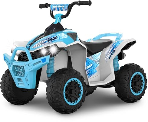 Kid Trax 12V ATV for Boys and Girl Toys - Toddler Ride On ATV, Kids' Electric Vehicle, ATV Quad Car Toy w/ 2 Speed, Led Headlights, Four Wheelers Ride On Toy, Max Weight 77 lb, Ages 3-8, ICE Blue