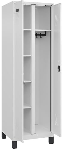 kaiserkraft FRANKEL Vestiaire pour Produits de Nettoyage Evolo Plus | 1 Compartiment | cloison médiane Centrale | Blanc | l 600 mm | avec Pieds Larges | Serrure à Cylindre