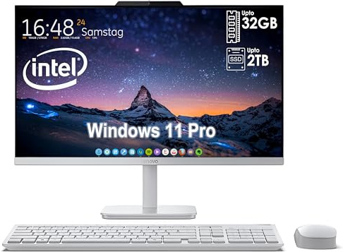 Lenovo Ordinateur de bureau tout-en-un avec processeur Intel 4 cœurs | Écran Full HD de 24 po | RAM DDR4 8 Go, SSD PCIe 512 Go | WiFi 6 | Bluetooth | USB, ports Ethernet | Windows 11 Pro | Sortie HDMI