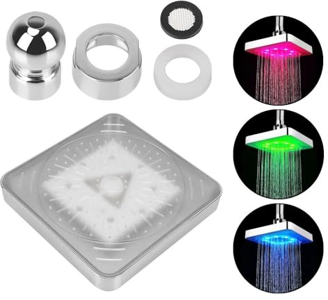 Pommeau de Douche Puissant Pommeau de douche fixe carré avec capteur température, 3 couleurs, pomme à pluie,LED changement progressif(3 color square)