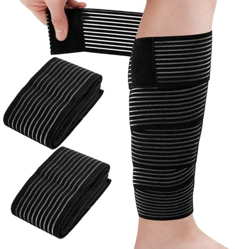 2 Pezzi 200cm Ginocchiera Uso Sportivo Ad Alta Compressione, Fascia Elastica Ginocchio Avvolgente, Regolabile Fascia Elastica Coscia, per Braccia, Gomito, Polpaccio, Mano, Caviglie, Polsi, Ginocchia
