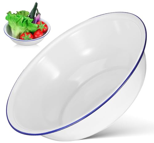 ERINGOGO Ciotola Smaltata per Mescolare Grande 30 Cm in Smalto Ispessito Versatile per Cucina e Bagno Capacità Ampia Stile Vintage Bianco Classico