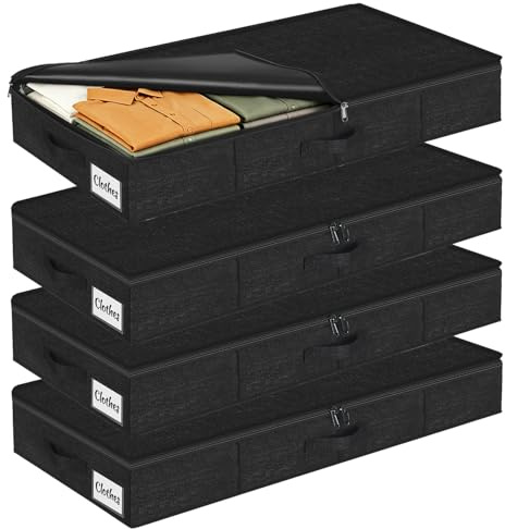 12 cm höga förvaringslådor under sängen med lock, 40 l, smal förvaring under säng och soffa med stadiga sidor och botten, hopfällbar tygförvaring för kläder, täcken och sängkläder, 4-pack, svart