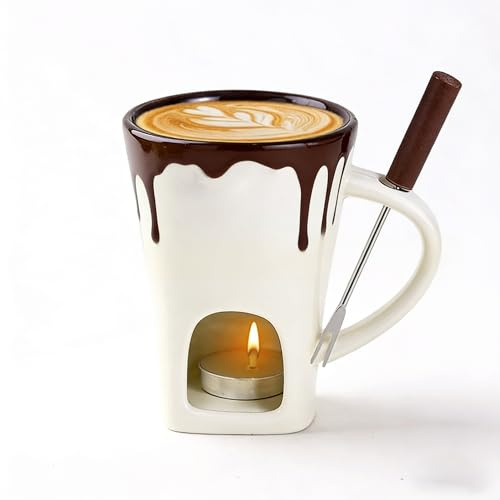 Schokofondue Tasse,Weihnachtstasse Fondue Tasse mit Gabel Schmelztopf für Weihnachtsplätzchen, Fondue Schokolade Mehrzweck Chocolate Fondue Set für Käse, Butter und Karamell,Geschenke für Mama (Neues)