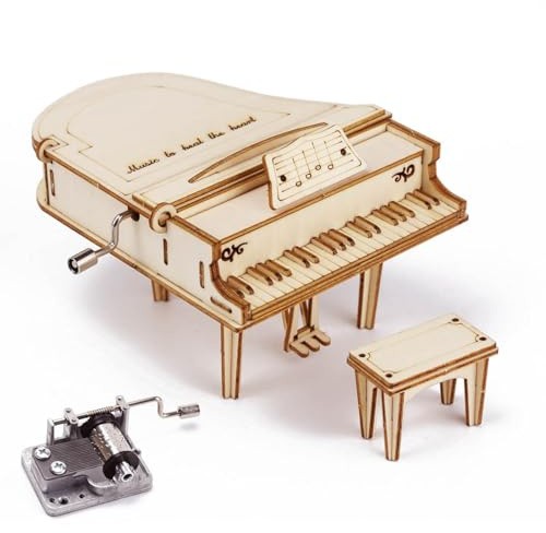 3D-träpussel för vuxna, Aartner Piano gör-det-själv speldosa trä modellbyggsatser, 3D-pussel trä träbyggsats, jigsaw konstruktion hantverk hobbyset för vardagsrum sovrum skrivbord hylla hem