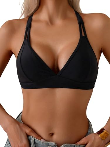 GORGLITTER Haut de bikini triangle pour femme - Bretelles spaghetti - Sans armatures - Avec bretelles croisées