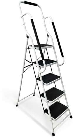 Escabeau avec Main Courante BM Médical ESC-5-MC, 5 marches - Échelle Multi-Usage intérieur et à l'extérieur