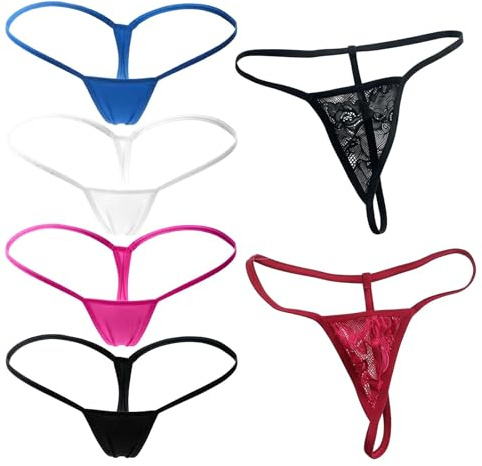 Xazuninsu 6 Pack G String Thongs for Women, Seamless Breathable Micro Thongs & Lace Thongs, Comfortable Stretch Low Rise Panties Underwear