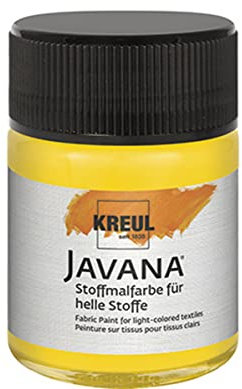 KREUL 91912 - Javana Stoffmalfarbe für helle Stoffe, 50 ml Glas in goldgelb, geschmeidige Farbe auf Wasserbasis mit cremigem Charakter, dringt fasertief ein, waschecht nach Fixierung