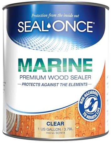 SEAL-ONCE MARINE - 1-Gallon Penetrating Wood Sealer, Waterproofer & Stain, Water-Based, Ultra-Low VOC Formula for High-Moisture Areas