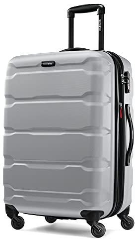 Samsonite Omni PC Hardside Expandable Luggage with Spinner Wheels, Silver, Checked-Medium 24-Inch