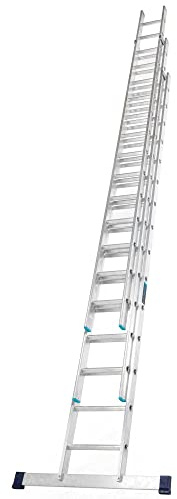 TB Davies 9.9m/32.5ft, TASKMASTER 3 Section Extension Ladders, Aluminium Stabiliser Bar, Comfort D-Shaped Rungs, Reach Height 10.4m/34.0ft, EN131 Professional