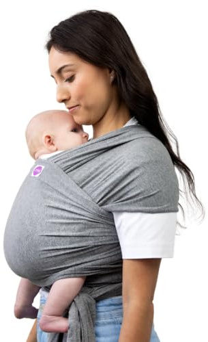 Izmi Essential Baby Wrap | Soft Stretch Natural Cotton Material with 2 Hands Free Carrying Positions | UK Hip Healthy Design Ideal Suitable from Birth to 9kg | Grey