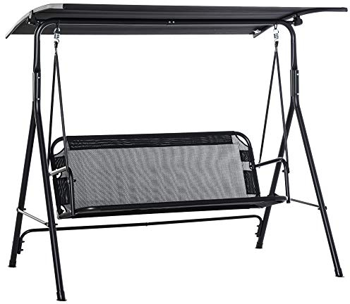 Outsunny Dondolo da Giardino Terrazza 2 Posti con Tettuccio Parasole Regolabile, Metallo e Texteline 172x110x155cm Nero