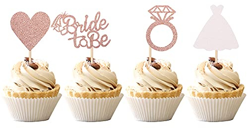 24 PCS Bride to Be Cupcake Toppers with Heart Ring Dress Bridal Shower Cupcake Picks Wedding Engagement Bachelorette Party Cake Decorations Supplies