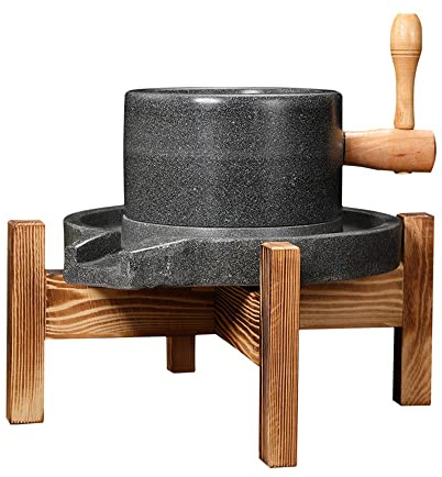 WANLIAN - Molinillo de piedra de mano de granito natural, molino de piedra azul seco y húmedo para nuez moscada, molino de grano clásico con manivela, adorno pequeño de piedra natural (negro)
