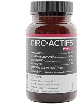 Circactifs Pilulier - Complement Alimentaire Circulation Jambes Lourdes - Vigne Rouge, Raisin, Citron, Vitamines - Aragan - 60 Gélules