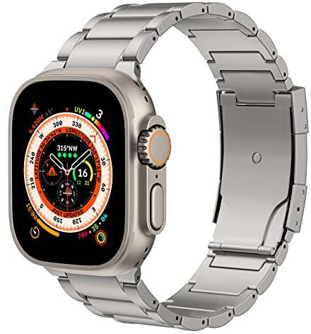 MoKo Bracelet en Titane Compatible avec Apple Watch Ultra2 49mm 46mm 45mm 44mm 42mm,Bracelet de Remplacement en Métal avec Boucle Déployante pour iWatch Ultra SE2 SE Series 10 9 8 7 6 5 4 3 2 1,Argent