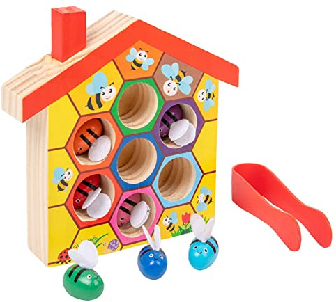 MagiDeal Jouets d'abeilles en bois, jeu d'abeilles à pince, jeu d'association pince abeille à ruche, jouet de motricité fine, cognitif couleur enfant, jeux de