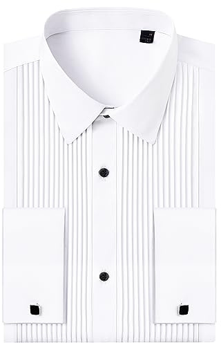 J.VER Chemise de Smoking plissée à Manches Longues pour Homme, Chemise boutonnée pour Bal, fête, Mariage