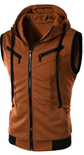 Rash Vest Sweat à capuche zippé sans manches avec poche pour homme Débardeur de sport sans manches avec poche pour entraînement de course à pied