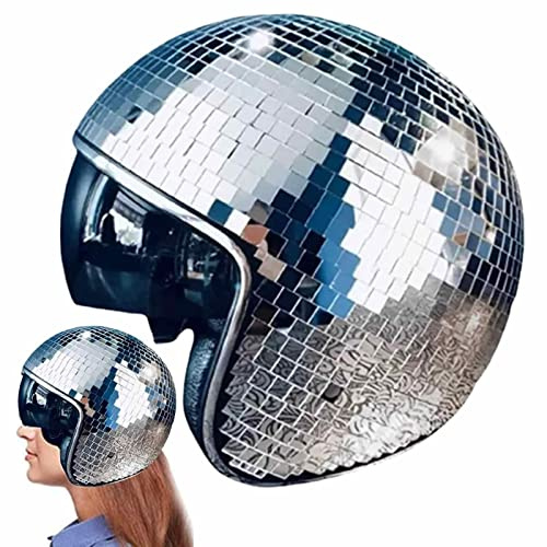 Whrcy Cappello Ball Disco,Casco di Palla da Discoteca, Casco da Discoteca con Visiera Retrattile, caschi da Discoteca Vetro Specchio Glitterato, Splendidi caschi per DJ,Festa, Danza, Discoteca