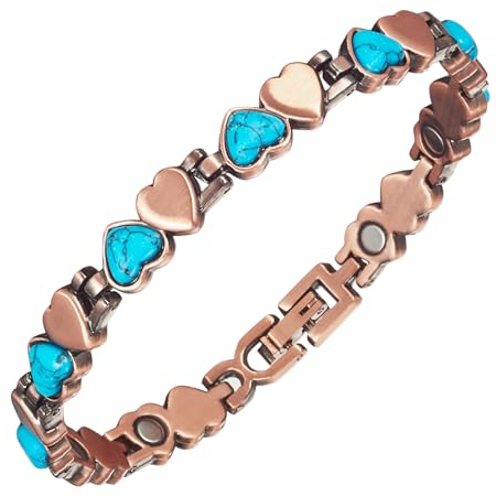 EnerMagiX Kupfer-Magnetarmbänder für Damen, Kupferarmband mit herzförmigem Stein, verstellbare Länge, Stein Kupfer