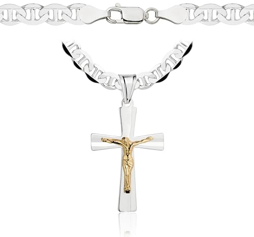 Collar AMAR OPRAVA para hombre, plata 925, cruz, 55 cm, cadena de eslabones para hombre, 925 plata, collar de rey para hombre, joyería, calidad italiana
