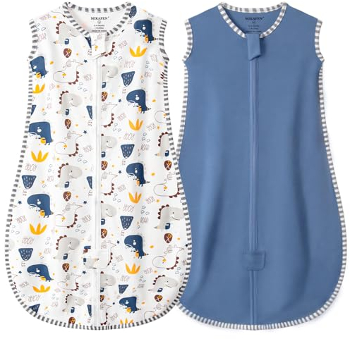 MIKAFEN 2er Pack Baby Schlafsack Sommer 0.5 Tog,100% Baumwolle Kinder Sommerschlafsack für Jungen und Mädchen, Dinosaurier & Dunkelblau,6-14 Monate