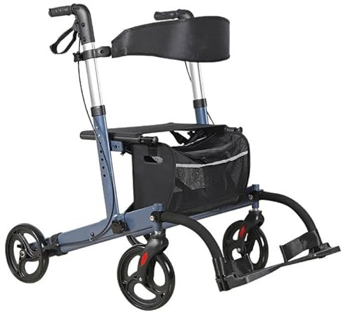 Deambulatore per Anziani con 4 ruote,Rollator pieghevole,Altezza regolabile,Deambulatore per Anziani Rollator in Alluminio Ultraleggero,deambulatore da esterno blue