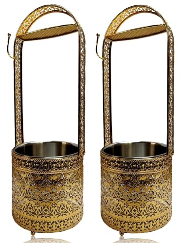 Bayli Recipiente para carbón para shisha | Cesta de carbón para shisha de 45,5 cm para la shisha | Juego de 2 cestas de carbón para barbacoa con pinzas | Cesta de carbón de color dorado | Accesorios