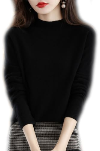YGSIKY Suéter de Cachemira para Mujer, suéter Casual sólido, suéter básico Suelto de Cuello Alto, Blusa, suéter de Punto con Cuello Alto, suéter de Manga Larga con Cuello Alto para otoño (M,Schwarz)