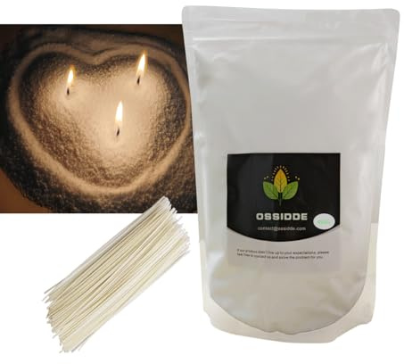 Sabbia per Candele con stoppini, Ossidde® granuli di Cera, Candele Fai da Te 450 g, Perline di Cera per Candele + omaggio confezione in 50 stoppini per Candele