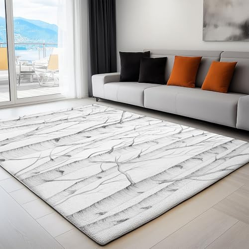 Tappeto SalottoSemplicità Del Tronco Della Pianta Rurale 120 x 180 cm Tappeto Camera da Letto Tappeto AntiscivoloGrigio Chiaro, Tappeto Salotto Lavabile per Salotto Cameretta Bambino Ufficio