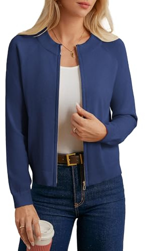 GRACE KARIN - Chaqueta de punto con cremallera para mujer, estilo casual, ligera, con bolsillos, azul vaquero, XXL