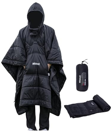 WildCall Hooded Camping Blanket with 3M Thinsulate Insulation Wearable Poncho Blanket Ultralight Foldable Quilt Sleeping Bag for Outdoor, Hiking, Stadium