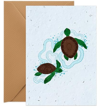 UK Seed Paper Plantable Greetings Card Ocean Life Standard Size (105 x 148mm Folded), Eco Friendly Card and Seed Envelope with Turtle Design