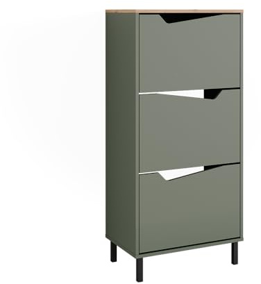 Vicco Shoe tipper Marelle, Green/Artisan, 60 x 129.5 cm with 3 compartments, for space-saving storage of shoes and accessories