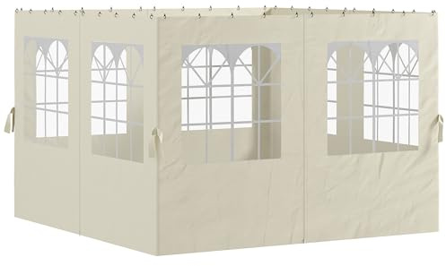 Outsunny Seitenwand 4er Set für 3 x 3 m Pavillon Seitenteile mit 8 Fenster Klettverschluss 302x205 cm Wasserdicht stabil Winterfest Seitenteil Seitenwände für Partyzelt Gartenpavillon Cremeweiß
