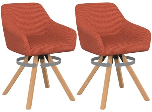 IDMarket - Lot de 2 chaises pivotantes 360° de Salle à Manger | Fauteuils de table JANY en velours côtelé coloris terracotta