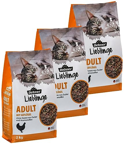 Dehner kattfoder, knusper-Mix Adult fjäderfän, fisk och grönsaker, 3 x 2 kg (6 kg)