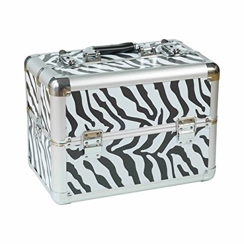 N&BF Kosmetikkoffer Zebra Design – Stylischer Schminkkoffer Damen leer & Klein | Beauty Case Abschließbar für Nageldesign & Friseur | Nagelkoffer aus ABS & Alu mit Fächern, Schloss & Tragegurt