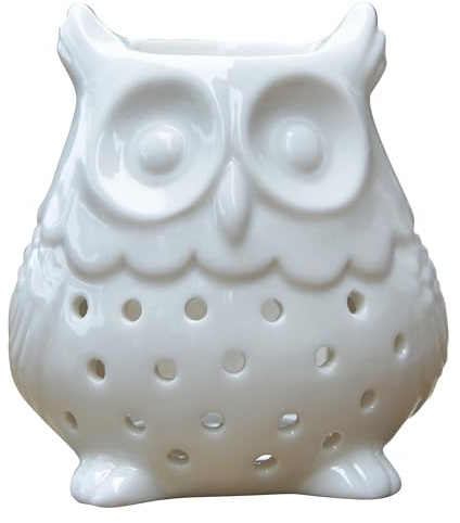 Brûle Parfum Brûleur Fondant Cire Parfumée – Diffuseur Huile Essentielle et Parfum Maison – Bougeoir Photophore Aromathérapie en Céramique Blanche avec Projection de Lumière, Hauteur: 12cm - Zen’Arôme