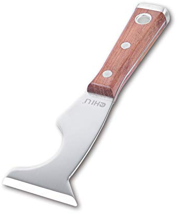 CHILI TOOLS Stainless Steel 5 in 1 Painters Tool with Wood Handle and Metal Hammer End, Made in Taiwan | Spackle Caulk Remover | Roller Cleaner | Putty Knife | Wallpaper Scraper | Can Bottle Opener