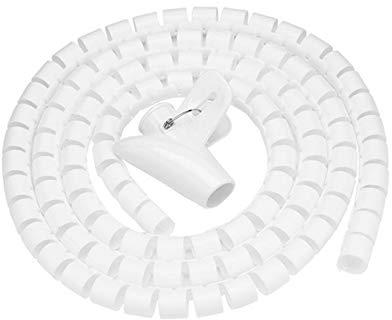 5M Spiral Wrap Tube Cutable Flexible Cable Tidy Tube Cord Protector Cable Organizer for TV PC Wire Manage and Organize (20mm, White)