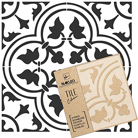 NAKLEO Gozo Tile Plantilla de plástico reutilizable – 30x30cm - Morisco Floral Español - Geométrico marroquí - Adoquín Bloque Concreto Piso Pared Pintura Plantilla Madera