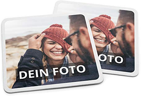 PhotoFancy Bierdeckel mit Foto personalisiert - Eckig, 25er Set, Weiß, Quadratisch, Karton